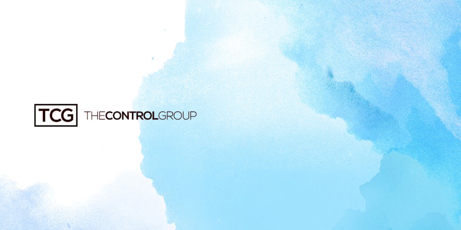Blue background with black The Control Group logo. Blue background with black The Control Group logo.